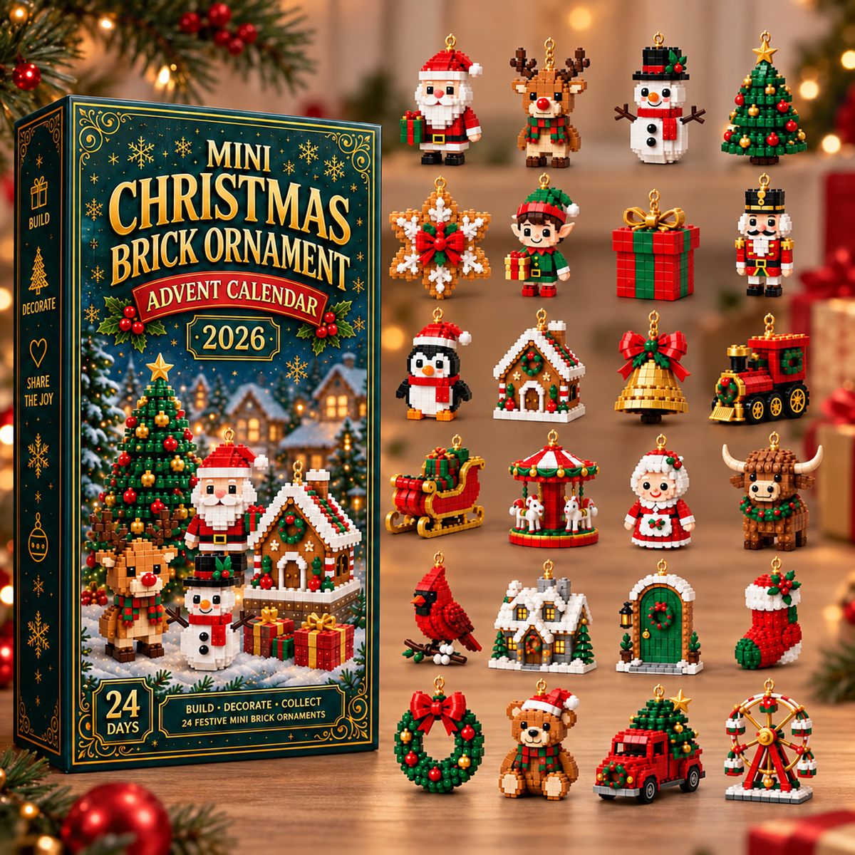 🎄🧱 Build & Hang Christmas Countdown – 24 Mini Holiday Brick Ornaments🛒
