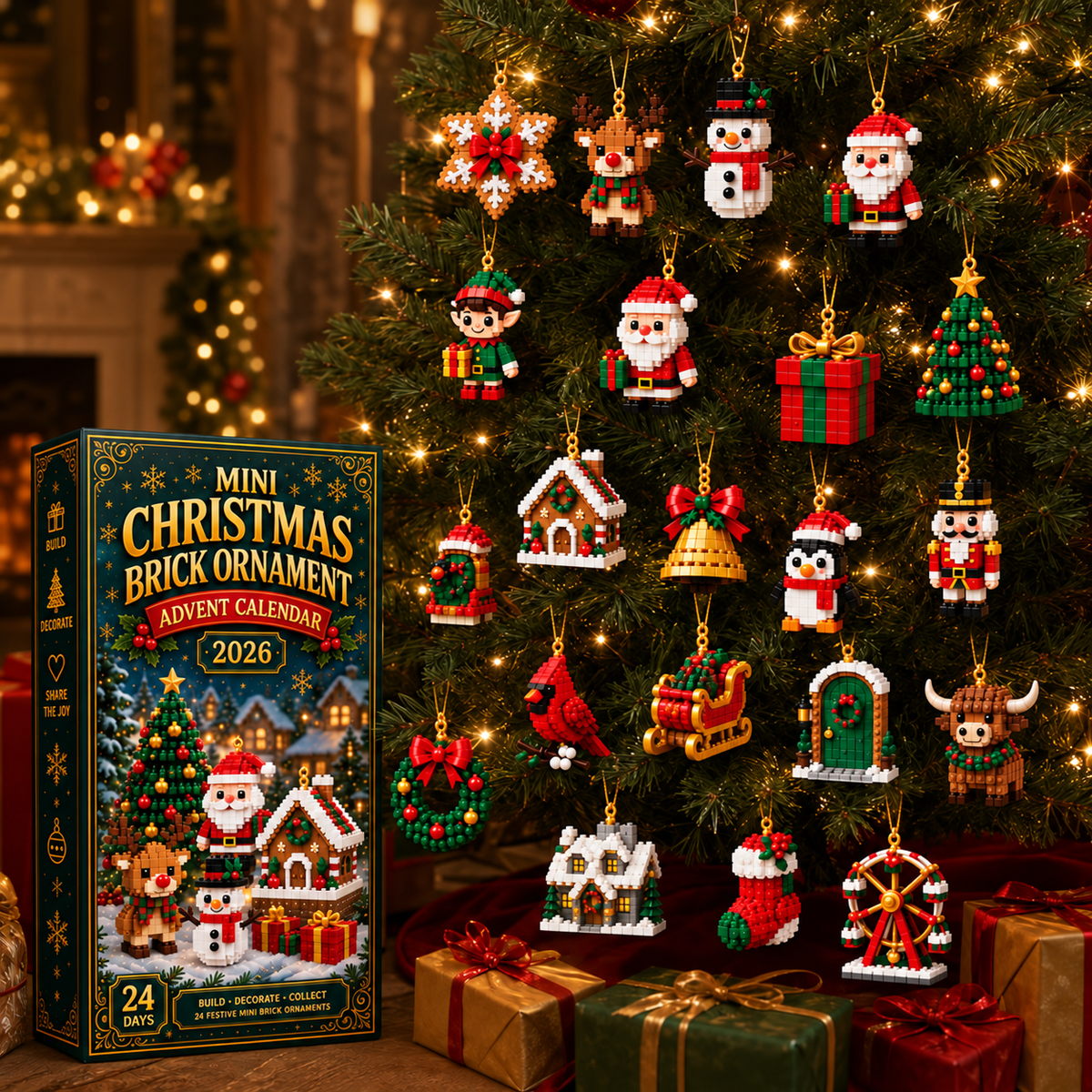 🎄🧱 Build & Hang Christmas Countdown – 24 Mini Holiday Brick Ornaments🛒