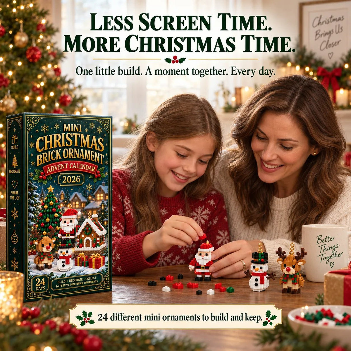 🎄🧱 Build & Hang Christmas Countdown – 24 Mini Holiday Brick Ornaments🛒