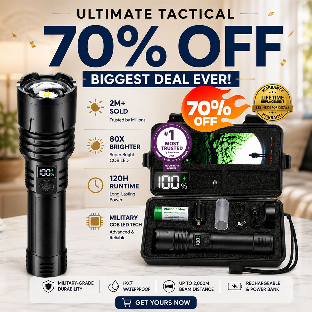 🎁 2026 Billhol® NEW Super Bright Ultimate Tactical Survival Flashlight · 2M+ SOLD · 80X Brighter ·120H Runtime · Military COB LED Tech